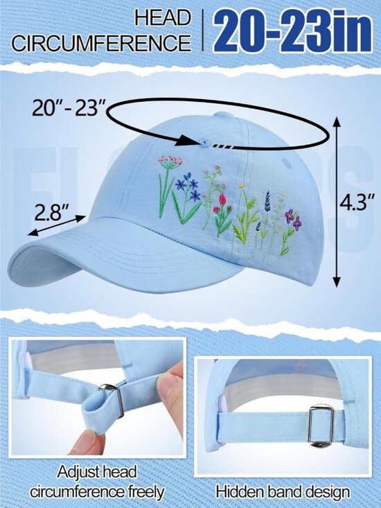 Women\'s Embroidered Baseball Cap Adjustable Soft Breathable Hats Floral (Blue) main image 5